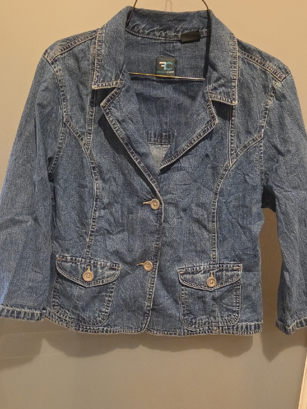 French Cuff Women's Blue Denim Blazer Jacket